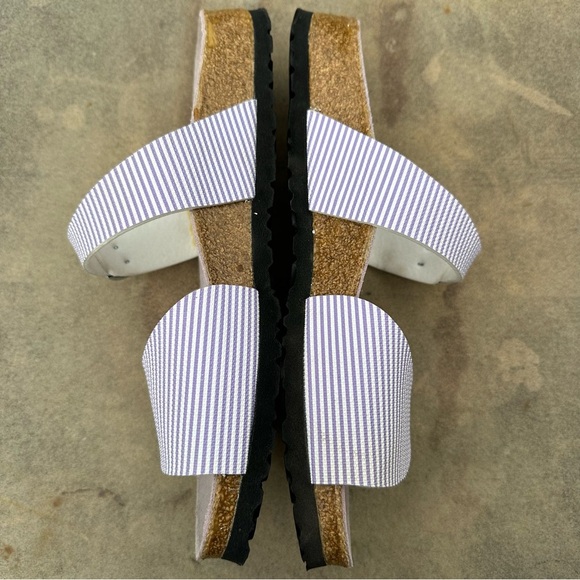Birkenstock Birki’s Aziza Purple & White Stripe 2 Strap Sandals US 10-10.5 NEW - Picture 5 of 8